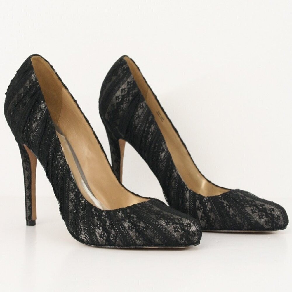 Badgley Mischka Brynn Black Lace Pointed Toe Stiletto Pumps Heels Womens 9.5M